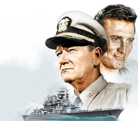 John Wayne & Kirk Douglas with Navy ship