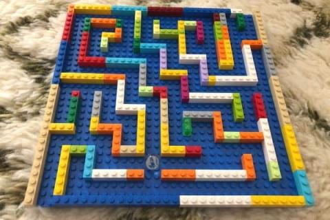 maze made of Legos with marble