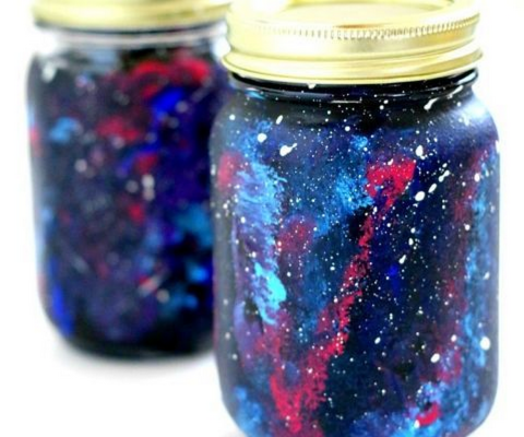 glitter and paint inside a Mason jar