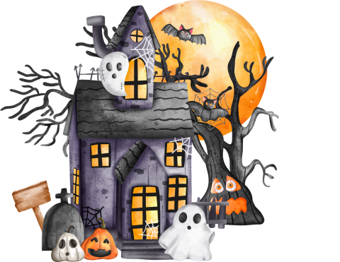 haunted house with cute characters