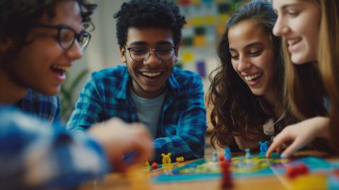 teens playing a board game