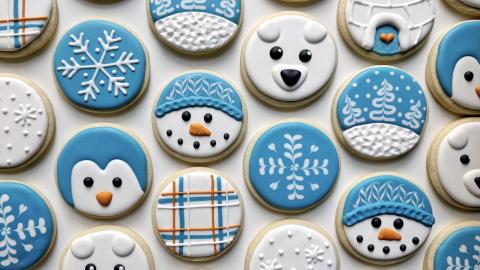 sugar cookies (blue, snow, winter, snowman)