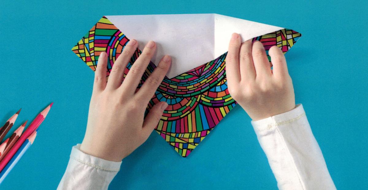 hands folding origami coloring sheet