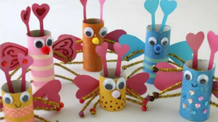 love bugs made from construction paper and toilet roll