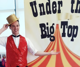 performer Dennis Porter dressed as circus ringmaster